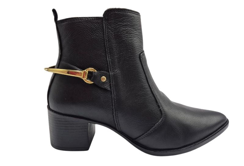 Bota Feminina Couro Preta Salto Bloco | Salto Sete