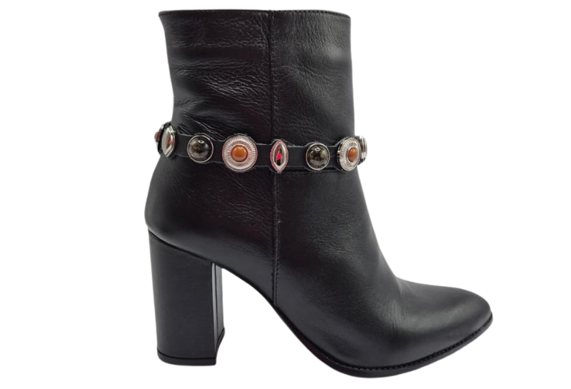Bota Feminina Couro Lux Stone Acessório Removível | Salto Sete