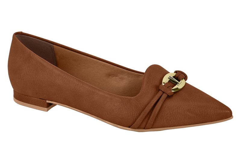 Sapatilha Feminina Fivela Dourada Bico Fino | Salto Sete