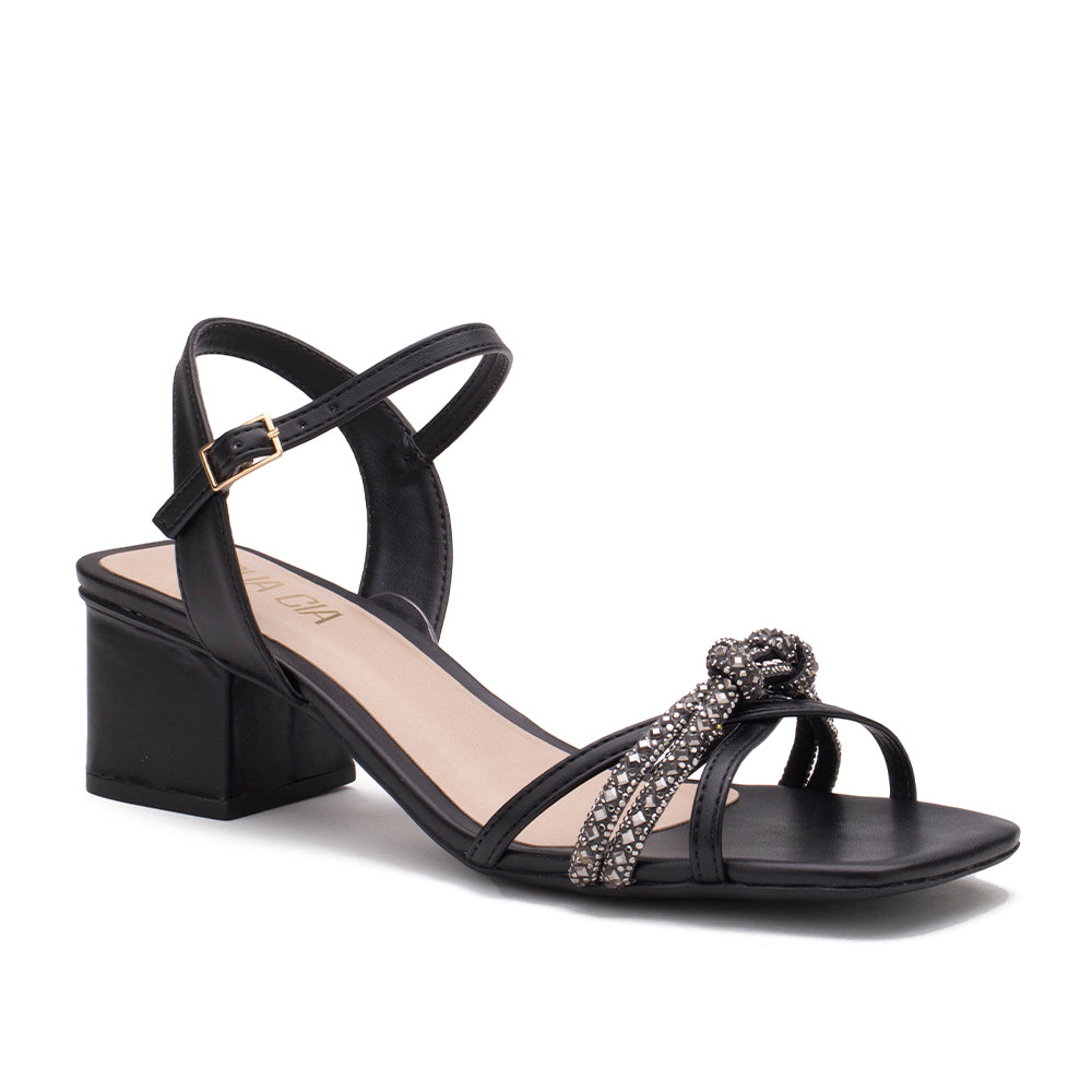 Sandália Sua Cia Strass Salto 4cm Preto | Salto Sete