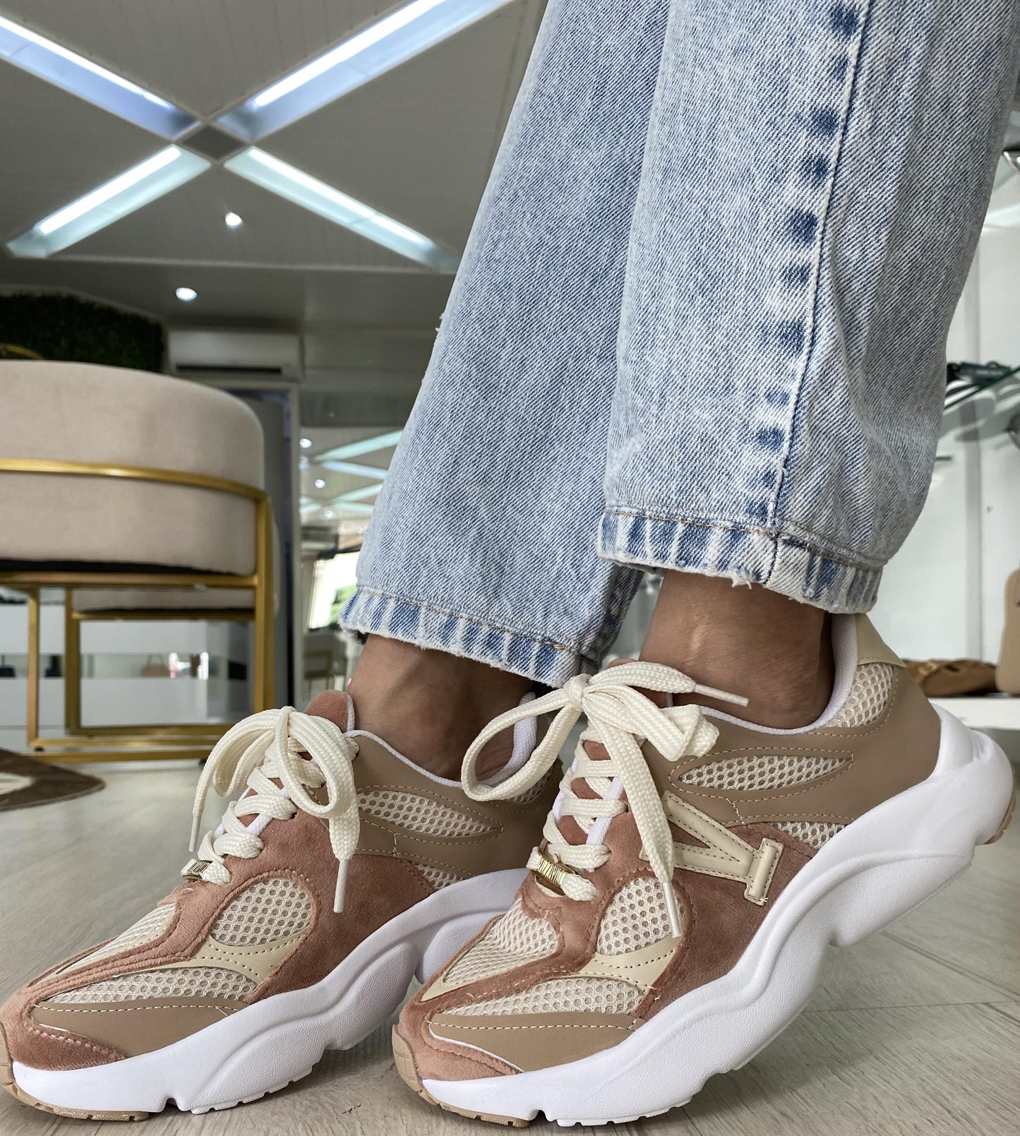 Tênis Casual Vizzano Chunky Mesh Nude Rosé | Salto Sete