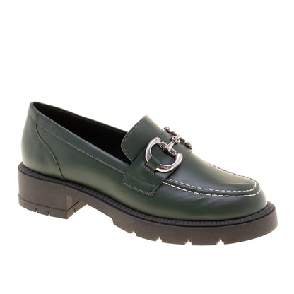 Mocassim Verde Couro Solado Chunky | Salto Sete