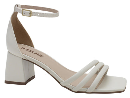 Sandália Quiz 3 Tiras Off White Salto 6cm | Salto Sete