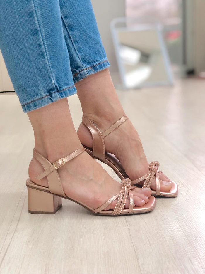 Sandália Sua Cia Strass Salto 4cm Cobre | Salto Sete