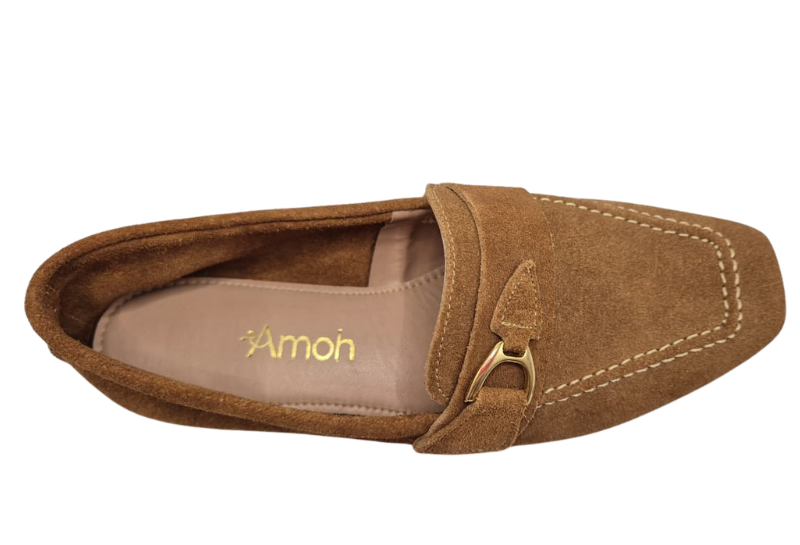 Mocassim Feminino Camurça Marrom com Fivela | Salto Sete