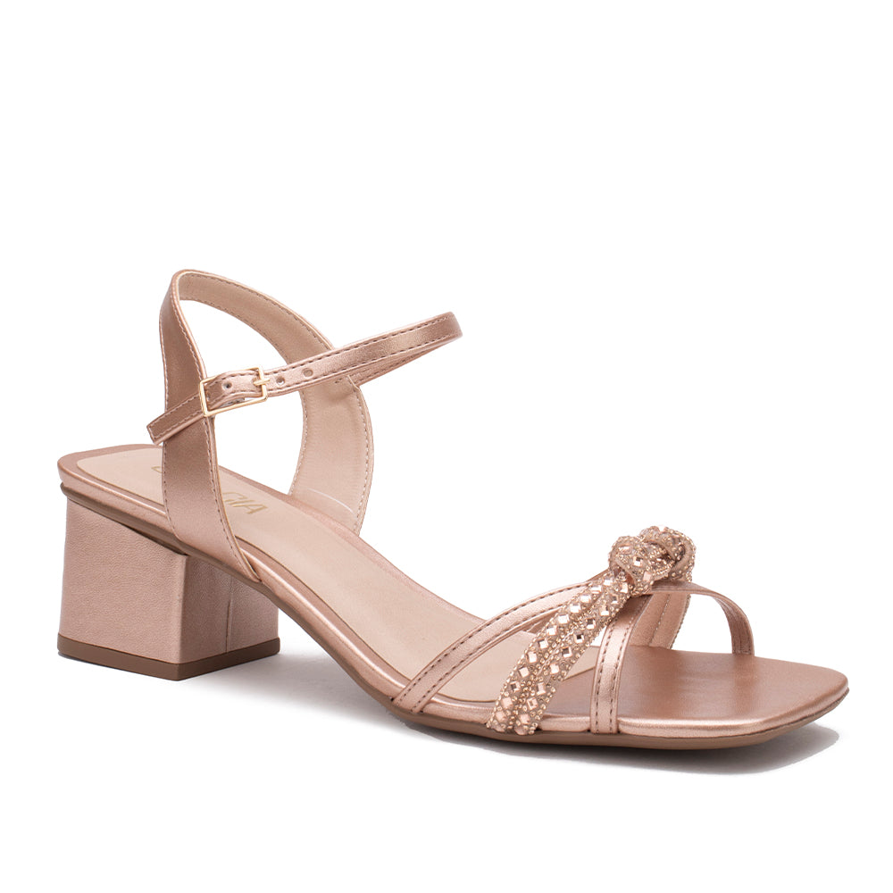 Sandália Sua Cia Strass Salto 4cm Cobre | Salto Sete