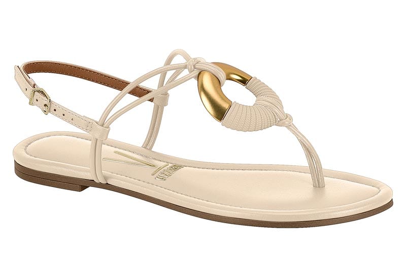 Sandália Rasteira Feminina Off-White Dourada | Salto Sete
