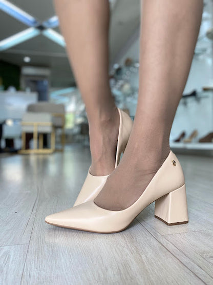 Scarpin Elegance Salto Bloco Nude | Salto Sete