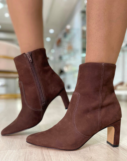 Bota Feminina Couro Nyra Marrom Salto Bloco | Salto Sete