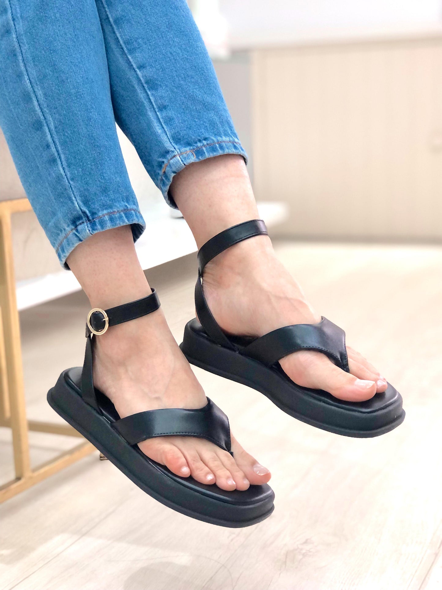 Sandália Papete Plataforma Preto Napa | Salto Sete