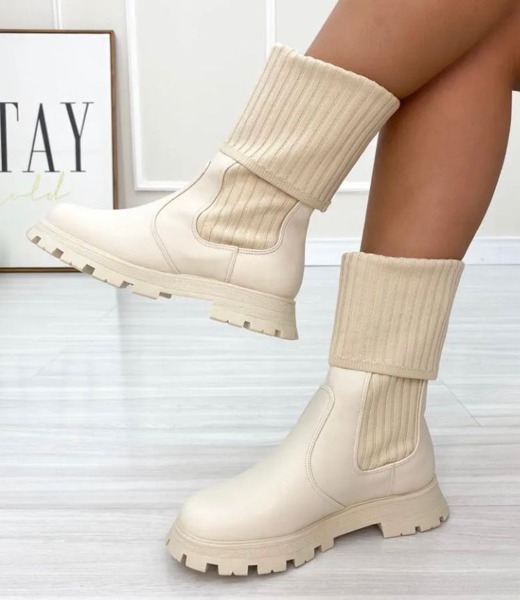 Coturno Zatz Off White Cano Dobrável | Salto Sete