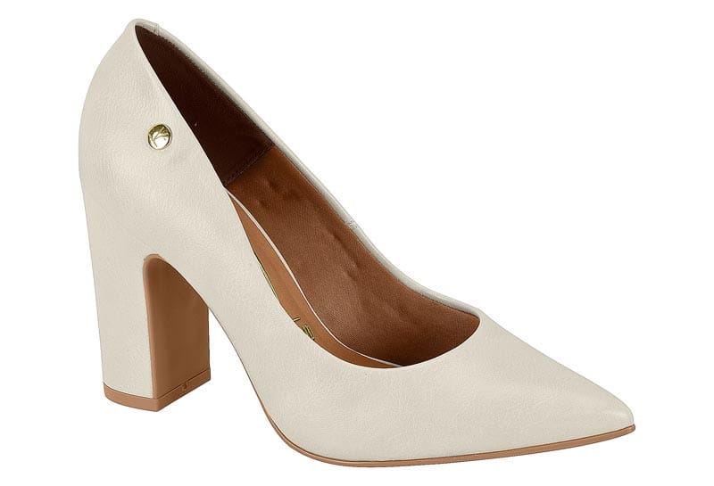 Scarpin Vizzano Salto Grosso 9cm Off White | Salto Sete