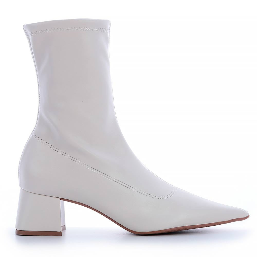 Bota Zatz Suede Stretch Branca Cano Médio | Salto Sete