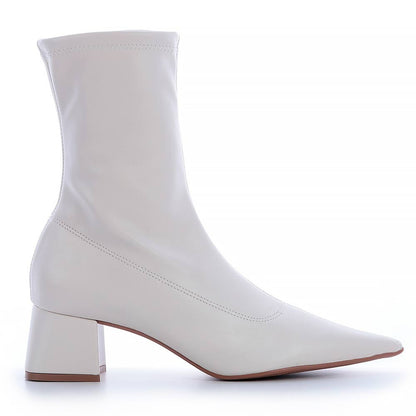 Bota Zatz Suede Stretch Branca Cano Médio | Salto Sete