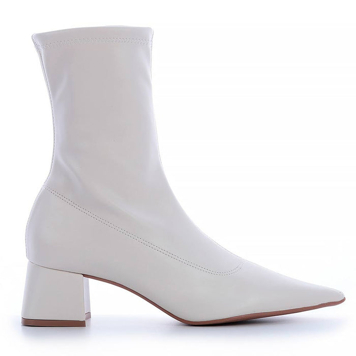 Bota Zatz Suede Stretch Branca Cano Médio | Salto Sete