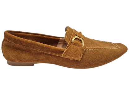 Mocassim Feminino Camurça Marrom com Fivela | Salto Sete