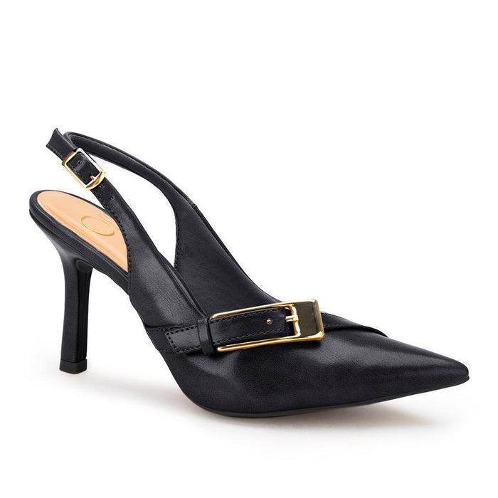 Scarpin Slingback Elegance Fivela Dourada | Salto Sete