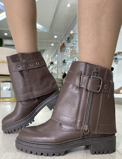 Bota Couro Aurora Rebel Zip Capa Removível | Salto Sete