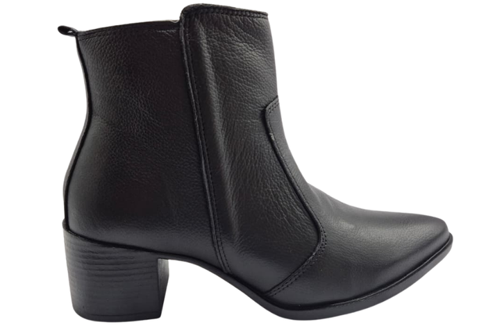 Bota Feminina Couro Preta Salto Bloco | Salto Sete