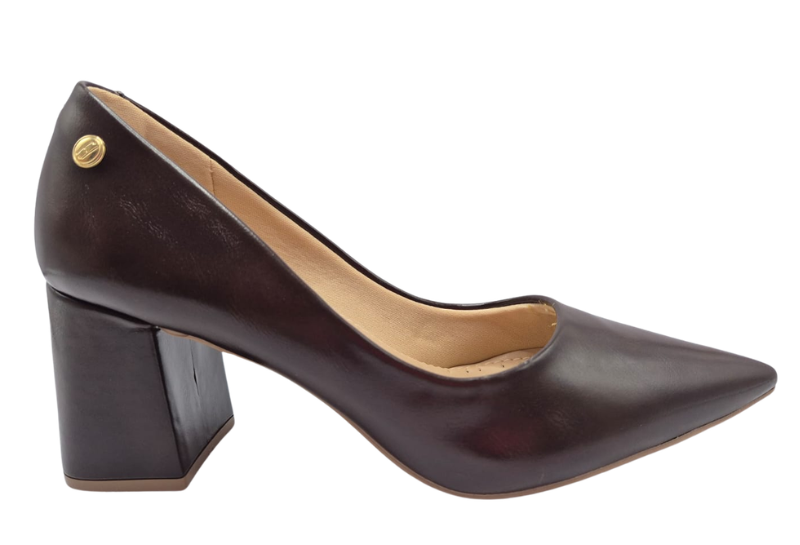Scarpin Elegance Salto Bloco Marrom | Salto Sete