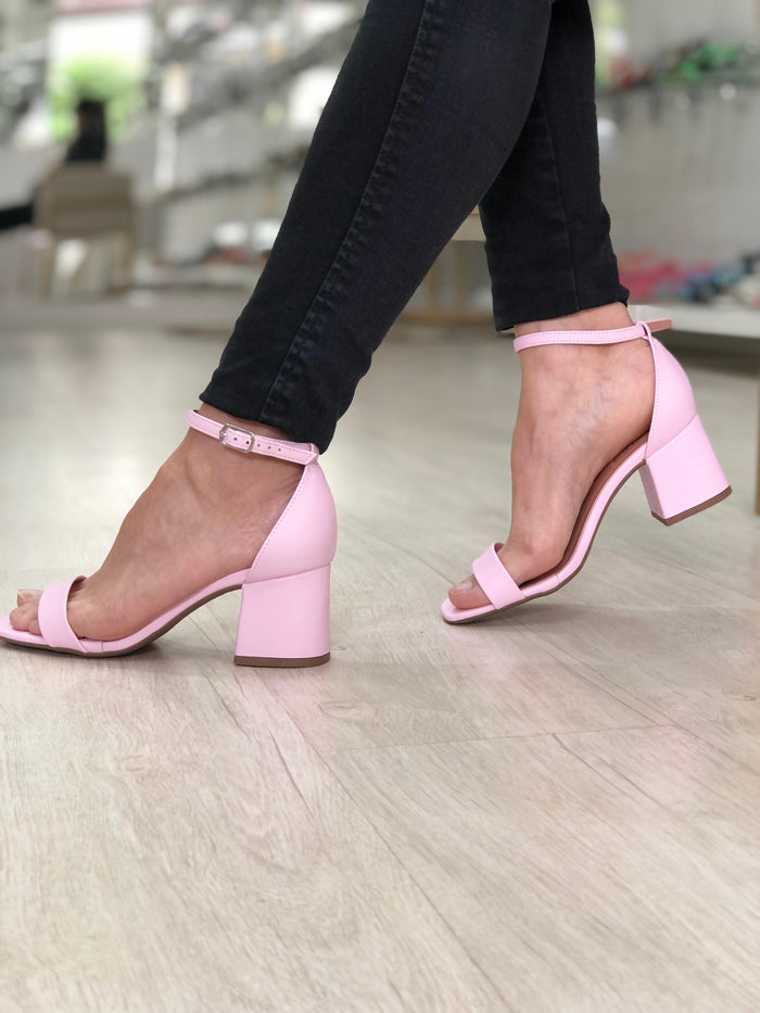 Sandália Gisele Salto Baixo Rosa Talco | Salto Sete