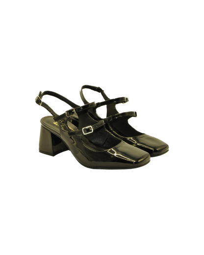 Sapato Slingback Verniz Preto | Salto Sete
