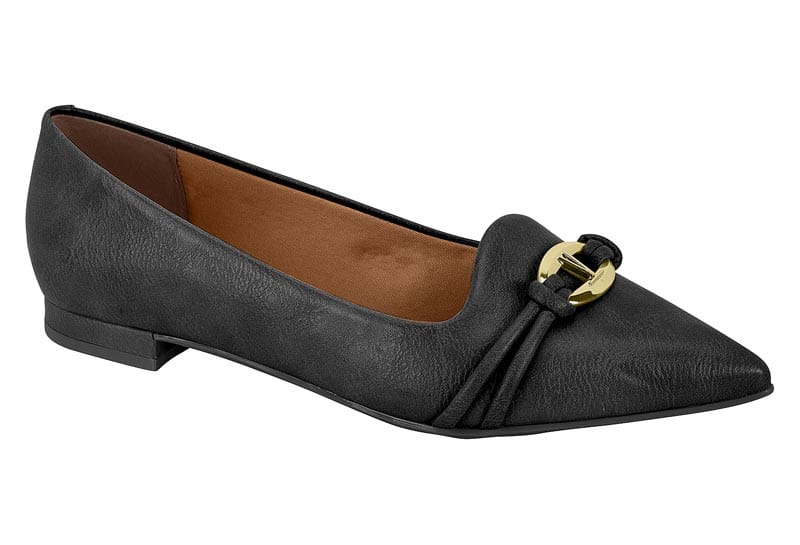 Sapatilha Feminina Fivela Dourada Bico Fino | Salto Sete