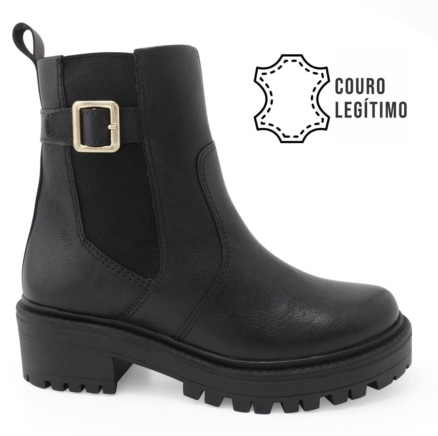 Bota Chelsea Couro Legítimo Solado Tratorado | Salto Sete