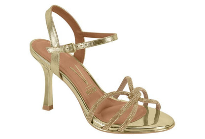 Sandália Vizzano Salto Fino 8cm Dourada | Salto Sete